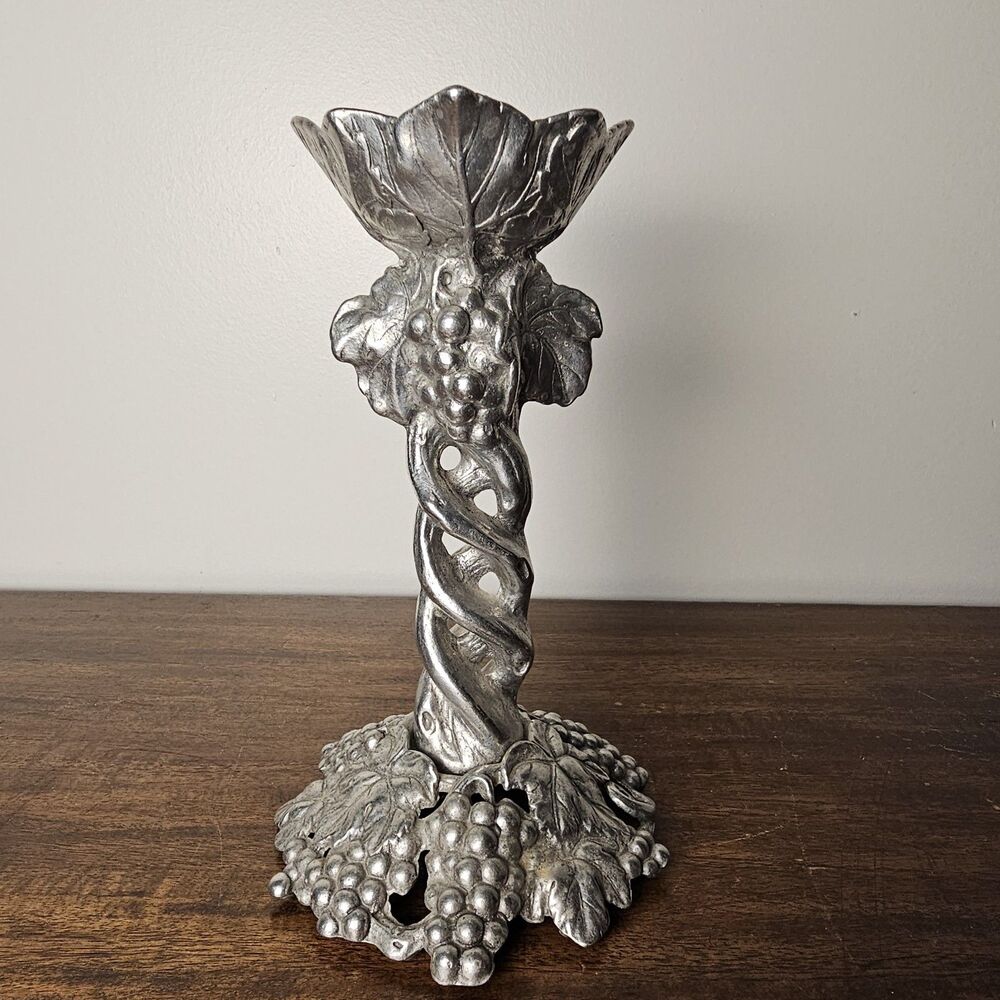 Vintage Arthur Court Grape Spiral Candle Holder Sand Cast Aluminum 1996